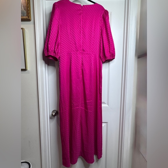 🆕 Express Women Pink V Neck Open Front Faux Wrap Knotted Waist Hi-Lo Maxi Dress - Picture 6 of 7